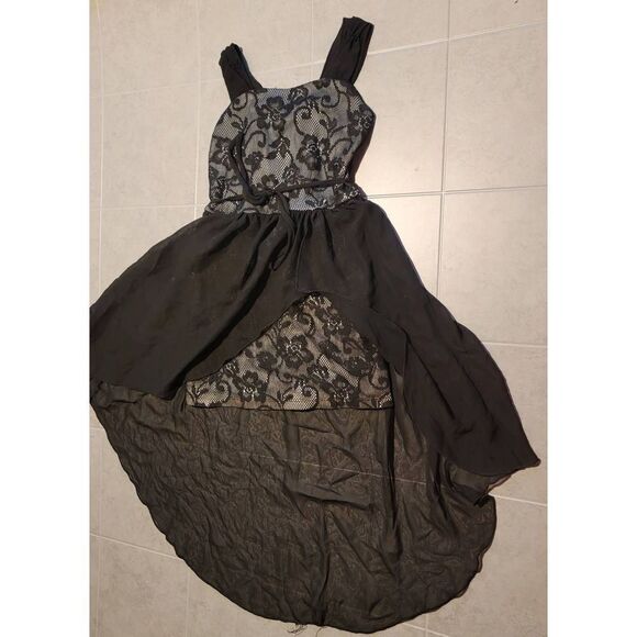 RMLA Girls High Low Flare Black Dress Size 7 - Picture 1 of 7